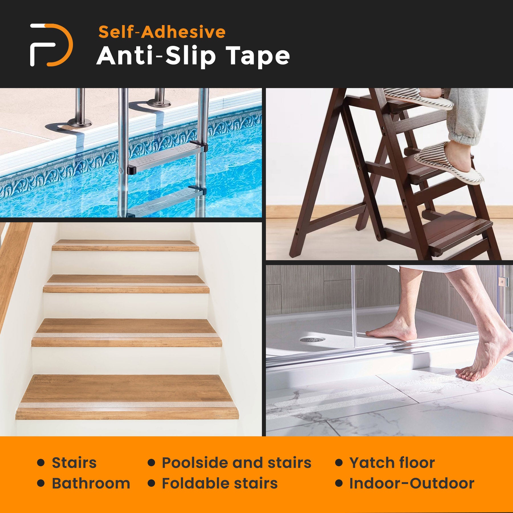 Furndiy Anti Slip Tape, Grip Tape for Stairs, Bathroom, Ladders, Pool, Carpet