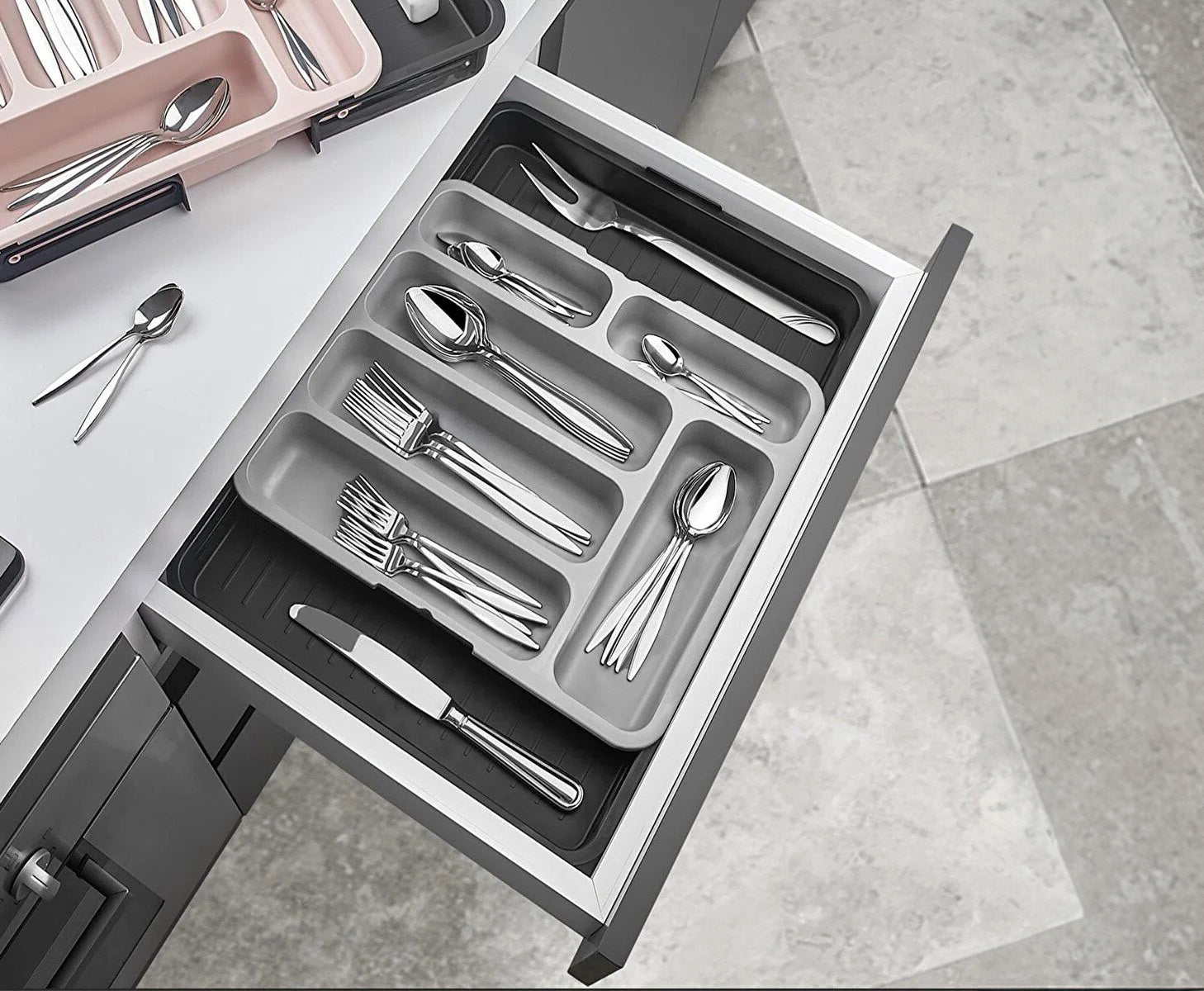 Furndiy Expandable Drawer Organizer Utensil Tray for Kitchen | Flatware and Cutlery Holder