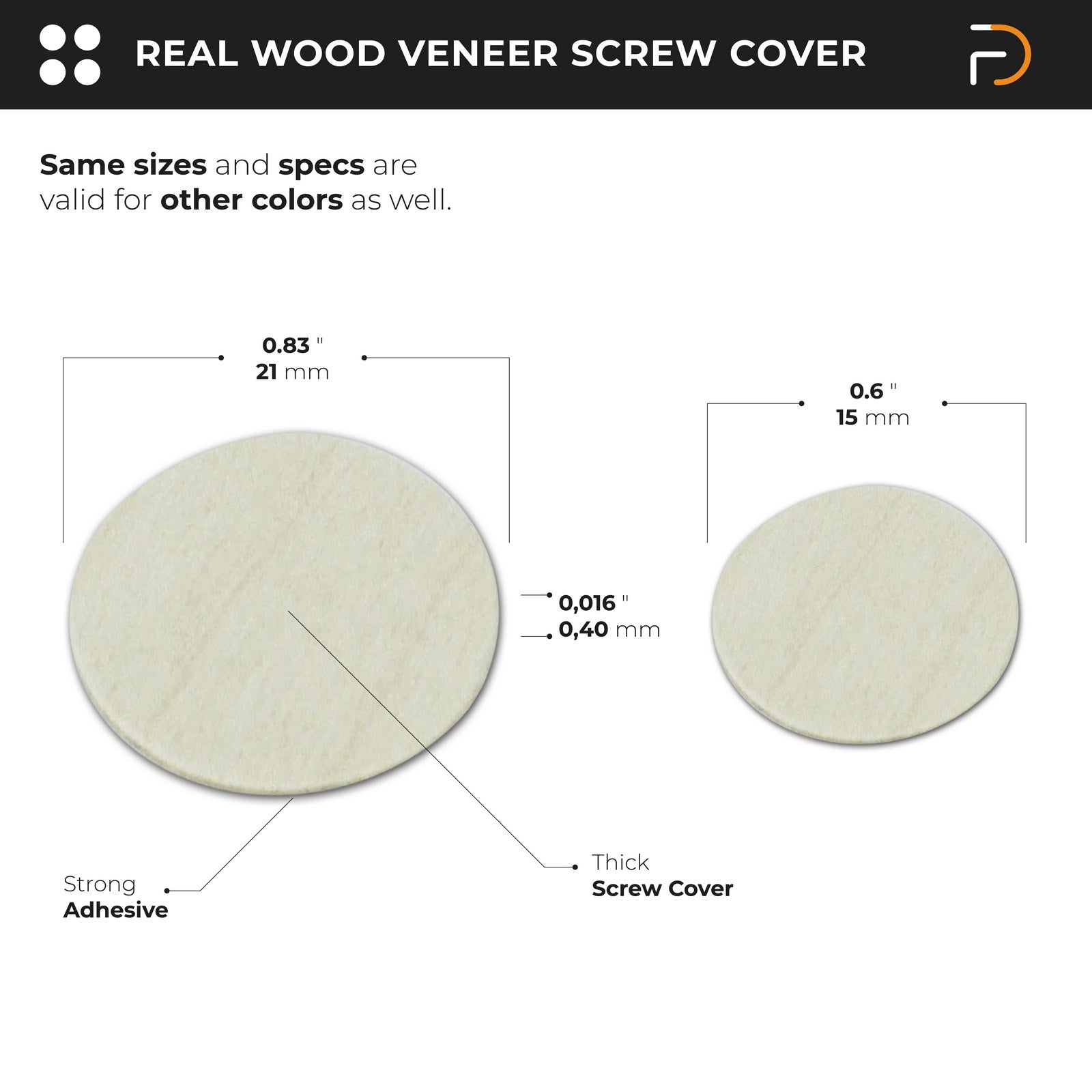 Self-Adhesive Real Wood Veneer Screw Cover Caps - Maple
