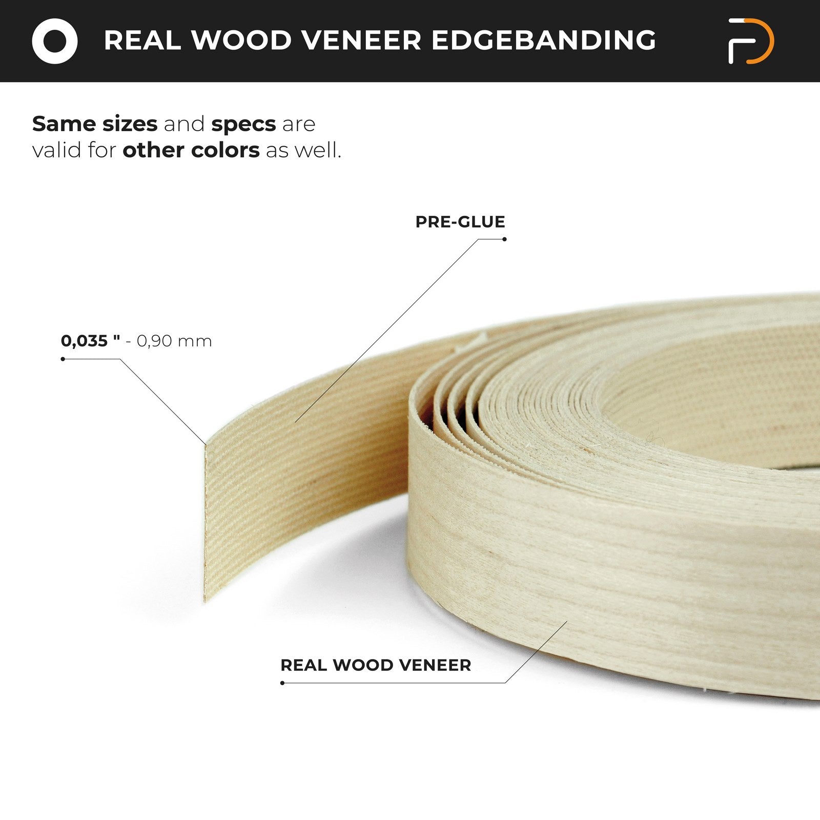 Roll of Pre-Glued Birch Veneer Edgebanding - Real Wood Edgebanding (Birch)